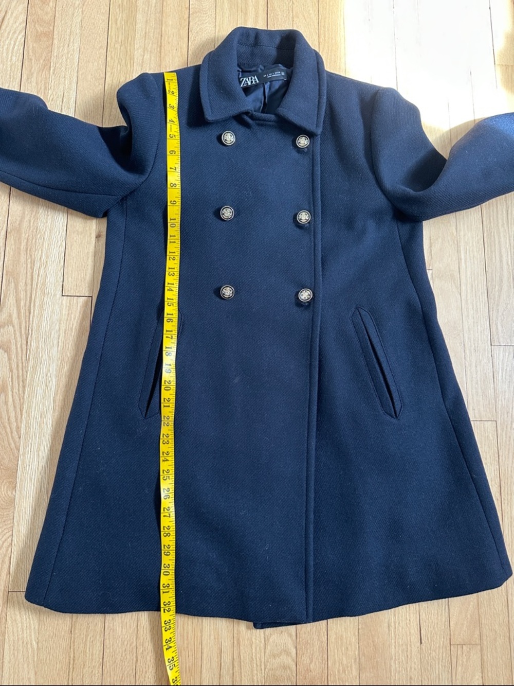Zara women’s navy wool blend swing pea coat size large - Picture 5 of 9